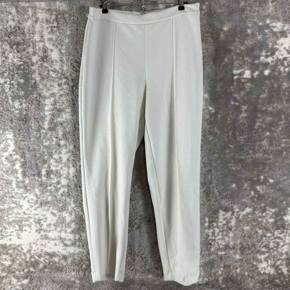 Elie Tahari Size L Pintuck Elastic Waist Stretch Tapered Ankle Pants Cream Women